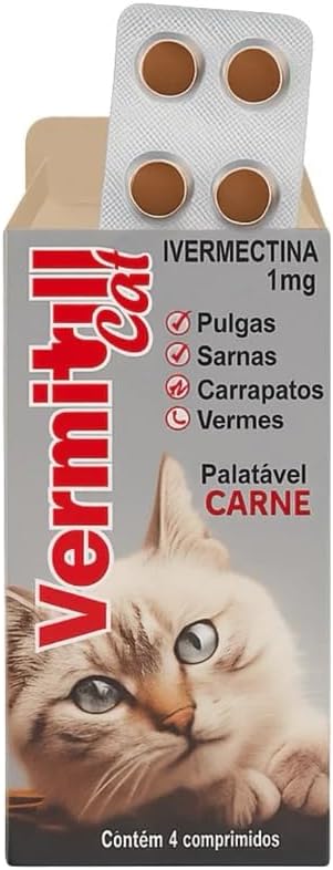 Vermitril Cats Antipulgas carrapatos sarnas e vermes 4 comprimidos sabor carne