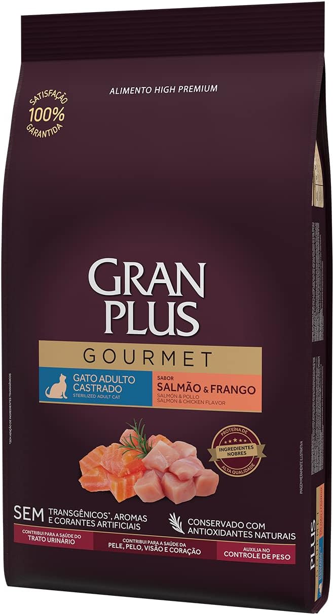 Ração GranPlus Gourmet Gatos Adultos Castrados Salmão e Frango 10,1kg