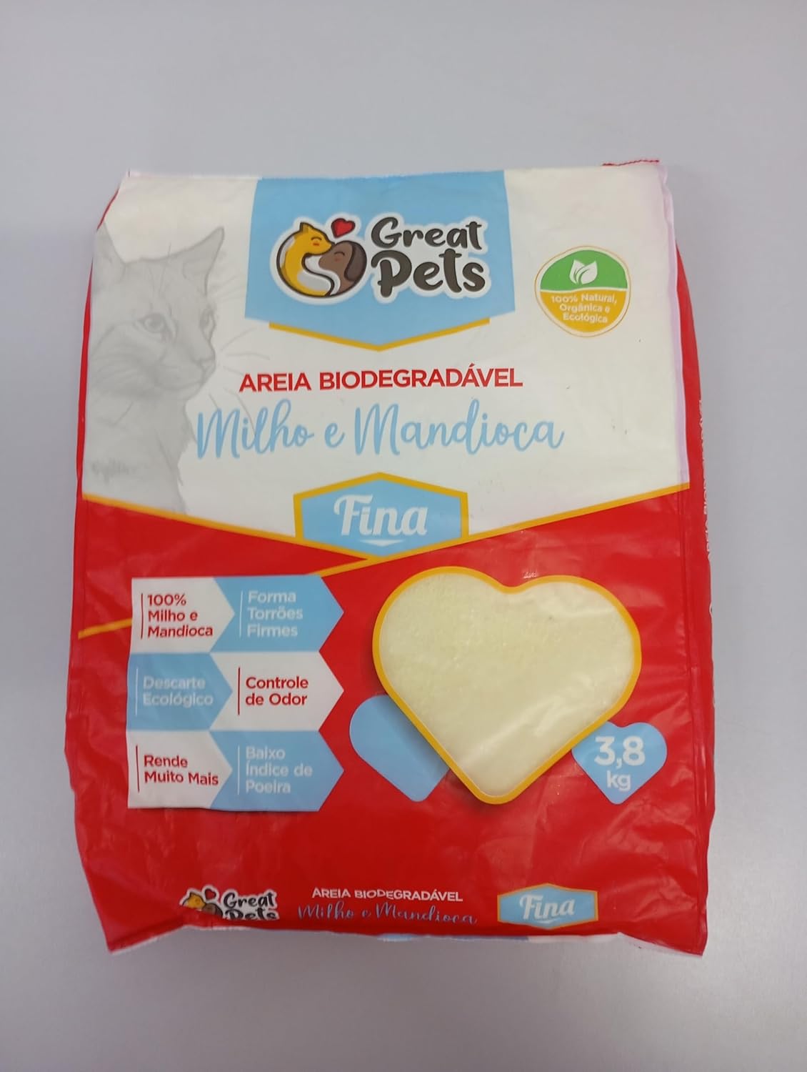 Areia Biodegradável Milho E Mandioca Fina Great Pets 3,8kg