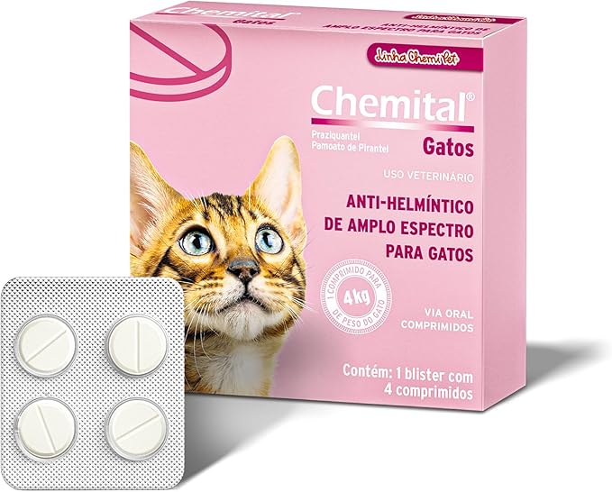 Vermífugo Chemital para Gatos 4 Comprimidos