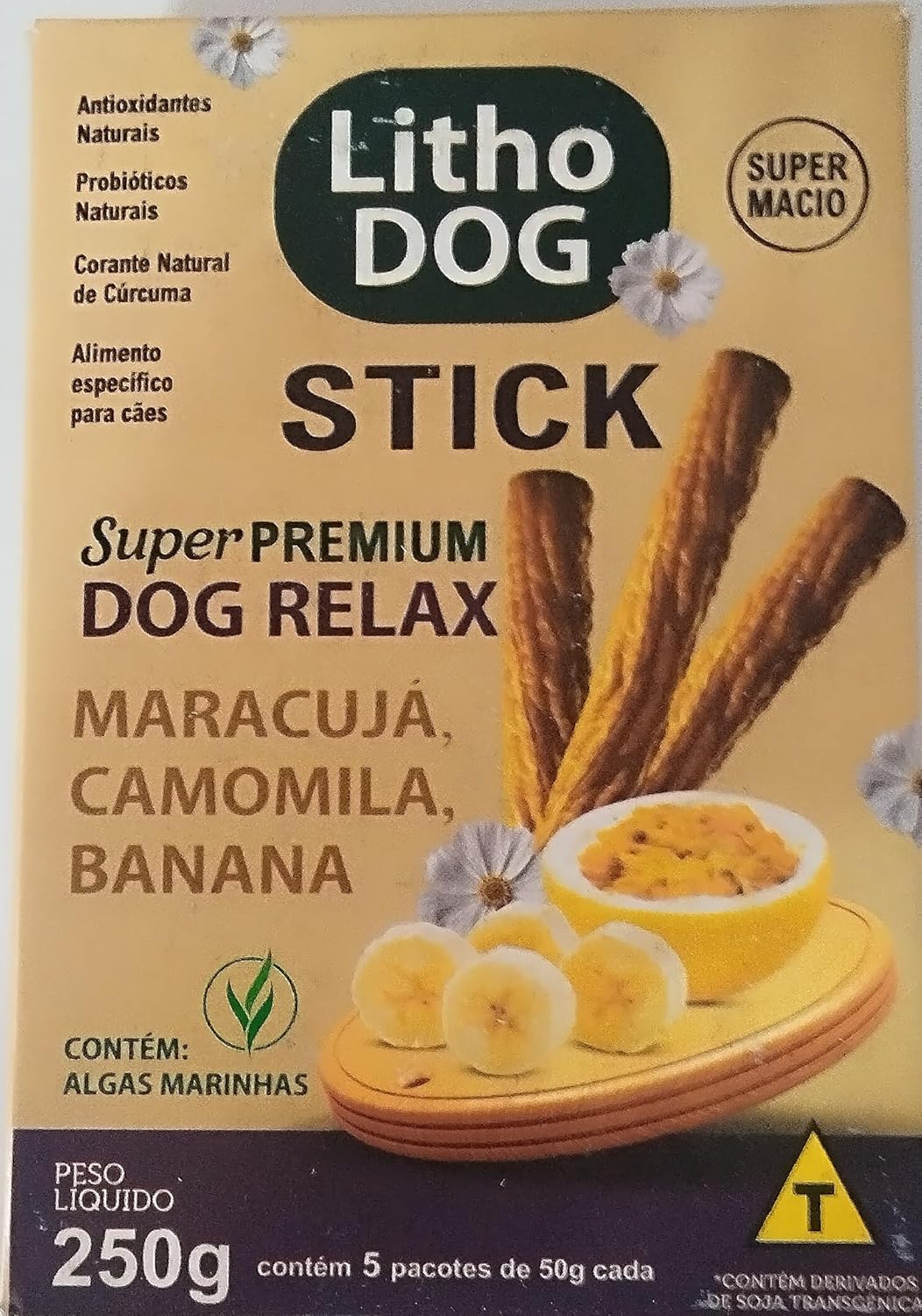 Petisco Calmante para Cães LITHO DOG Stick Palitos Macios • Antiestresse Natural • Maracujá Camomila Cúrcuma • Ansiedade Cachorro • 250g • Com Algas Lithothamnium