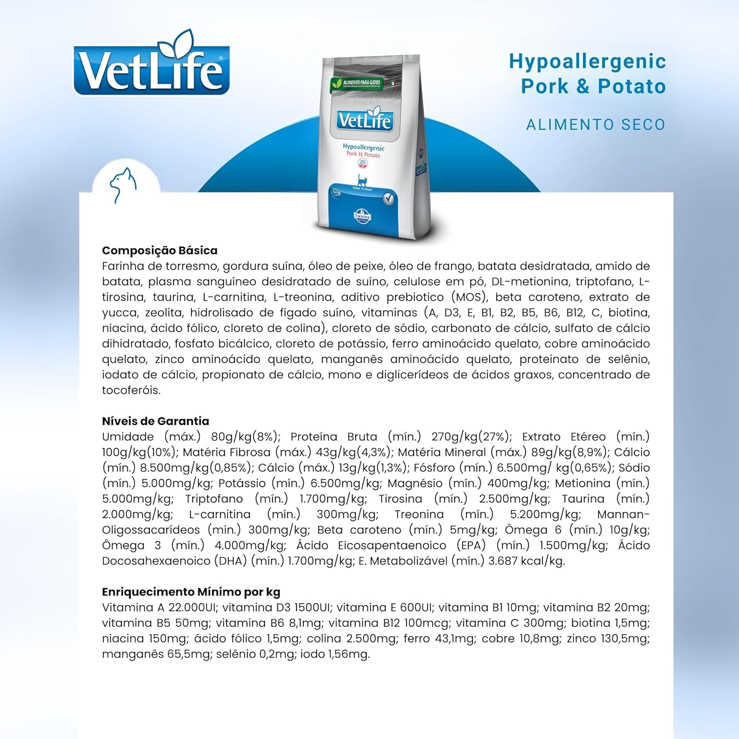 Vet Life Hypoallergenic Pork & Potato para Gatos Adultos de Todas as Raças 2Kg