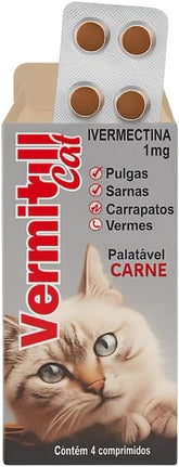 Vermitril Cats Antipulgas carrapatos sarnas e vermes 4 comprimidos sabor carne
