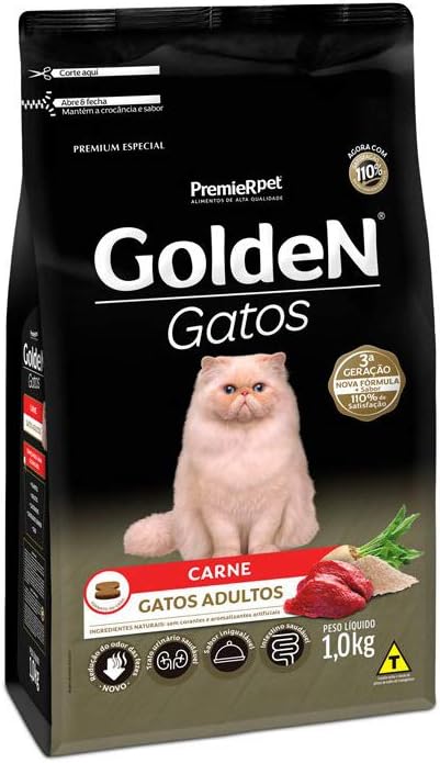 Golden Gatos Adulto Carne Premier - 1Kg Premier Pet raça Adulto - Sabor Carne