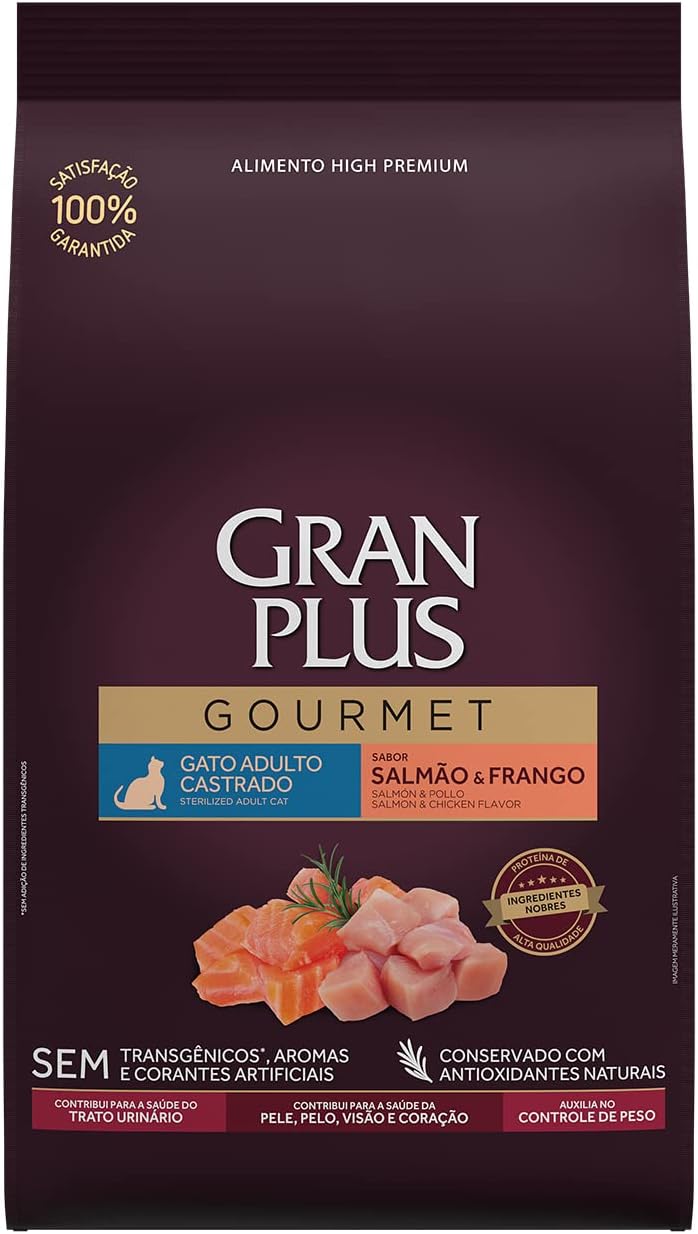 Ração GranPlus Gourmet Gatos Adultos Castrados Salmão e Frango 10,1kg
