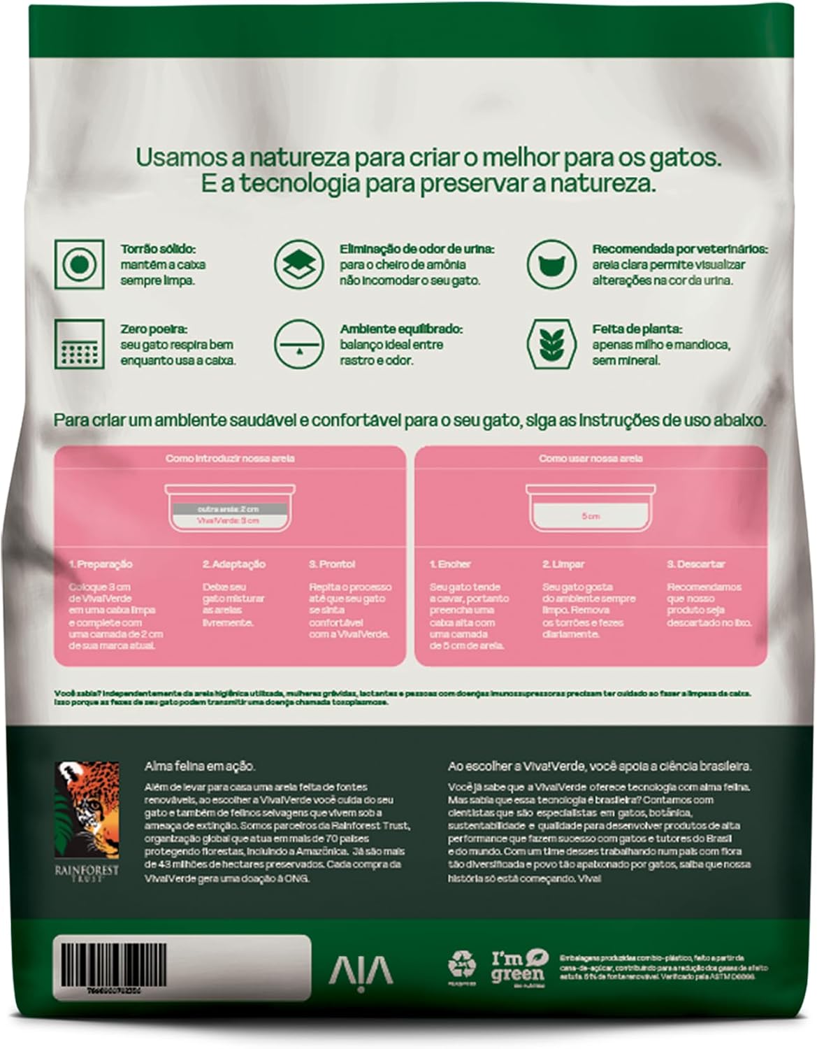 Viva Verde Areia Higiênica Biodegradável Para Gatos Grãos Mistos 4Kg