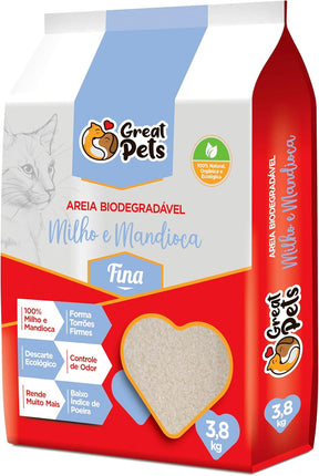 Areia Biodegradável Milho E Mandioca Fina Great Pets 3,8kg