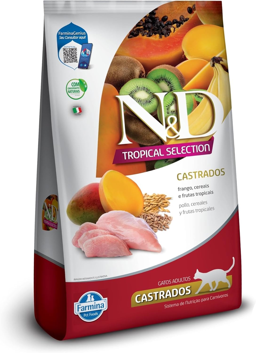 N&D Tropical para Gatos Adultos de Todas as Raças Sabor Frango, Cereais e Frutas Tropicais 1,5Kg