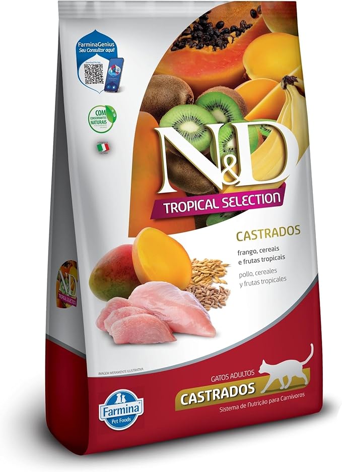 N&D Tropical para Gatos Adultos de Todas as Raças Sabor Frango, Cereais e Frutas Tropicais 1,5Kg