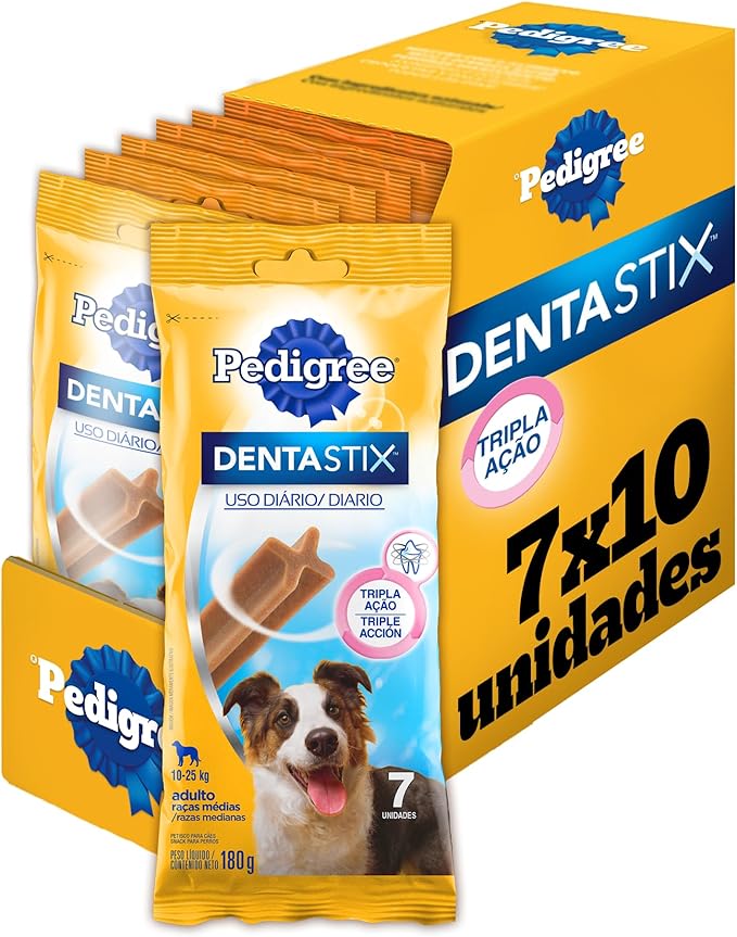 Pack Petisco Pedigree Dentastix Cuidado Oral Para Cães Adultos Raças Médias - 10 x 7 Unidades