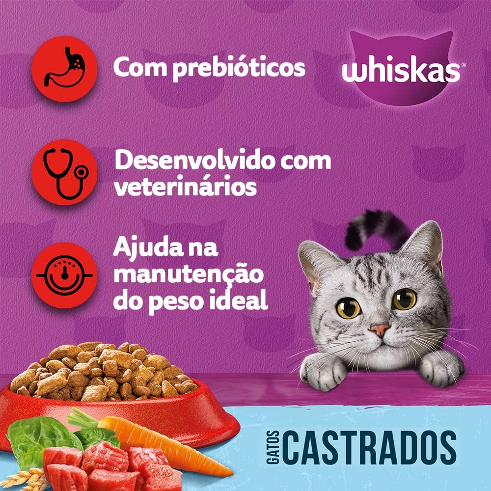 WHISKAS Ração Carne Gatos Adultos Castrados 2,7 kg
