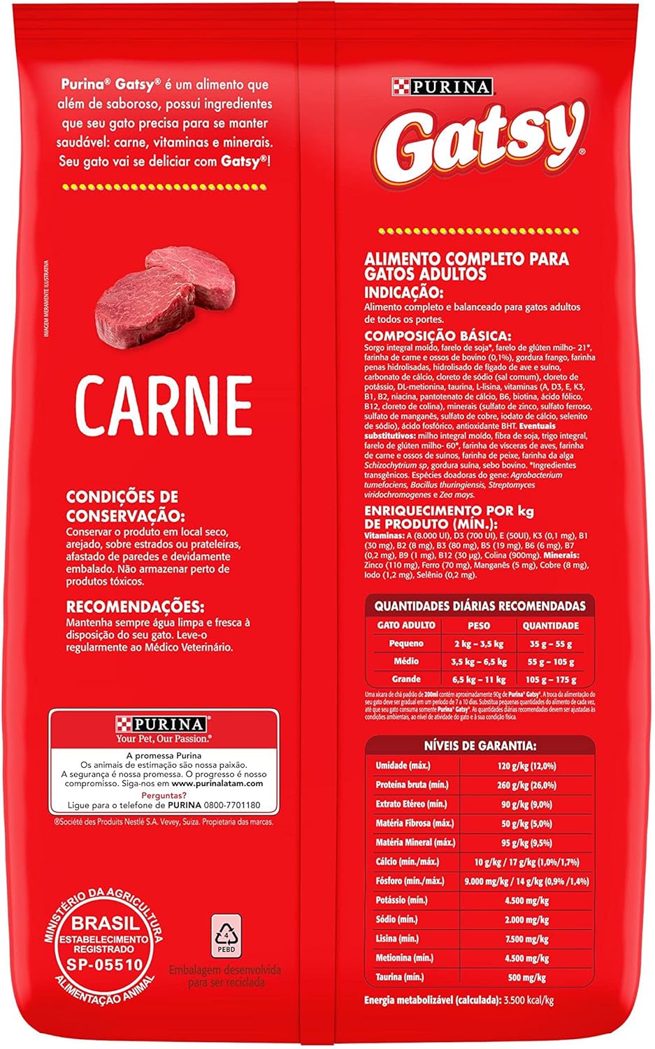 Purina Ração Gatos Adultos Gatsy Carne 10 1Kg