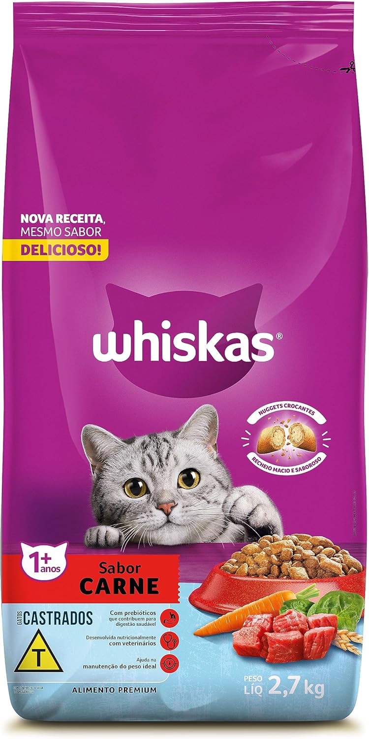 WHISKAS Ração Carne Gatos Adultos Castrados 2,7 kg
